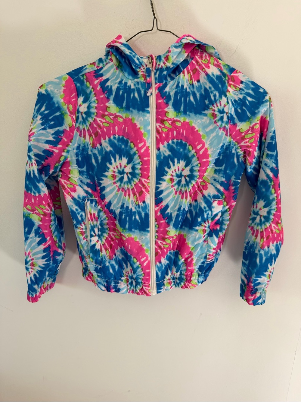 Pink Platinum Tie-Dye Hooded Raincoat - Pink, Blue & Lime